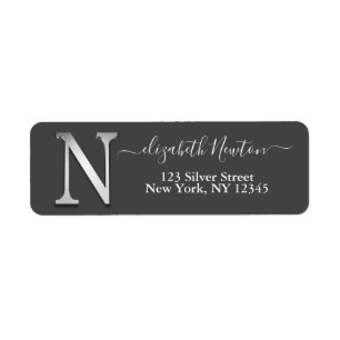 Etiqueta Nome N do Monograma Personalizado Elegante Silver