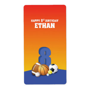 Etiqueta Nome Personalizado 8. º Aniversário de Esportes