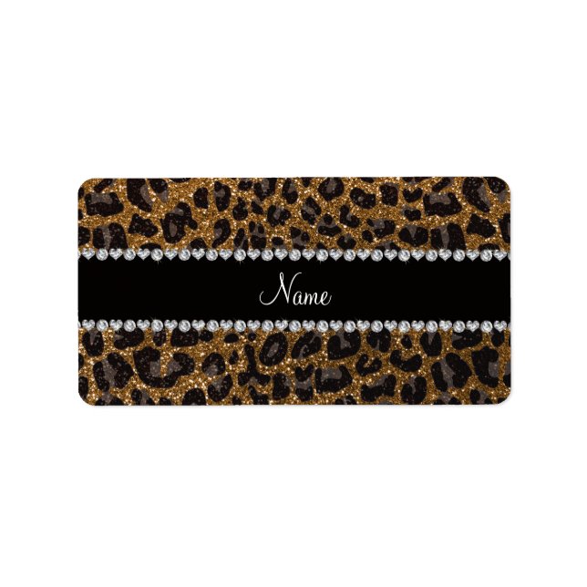 Etiqueta Nome personalizado dourado impressão leopardo (Frente)