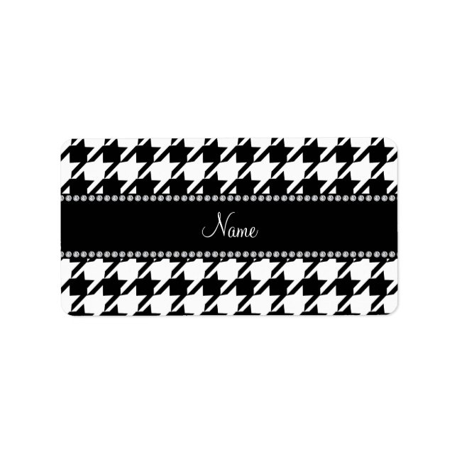 Etiqueta Nome personalizado houndstooth branco (Frente)