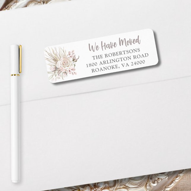 Etiqueta Nós Mudamos Endereço de Devolução Floral Boho (We Have Moved Boho Blush Pink Roses Return Address Label)
