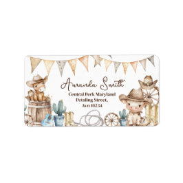 Etiqueta Nosso pequeno cowboy Wild West Chá de fraldas Addr