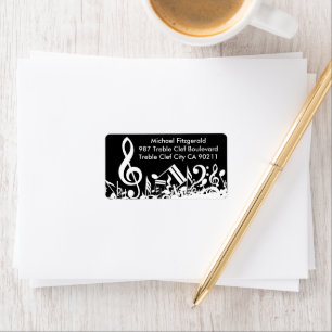 Etiqueta Notas Musicais Brancas Personalizadas em Preto