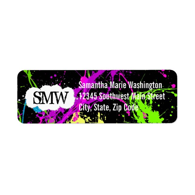 Etiqueta Nova pintura retrógrada com pintura neon a preto (Frente)