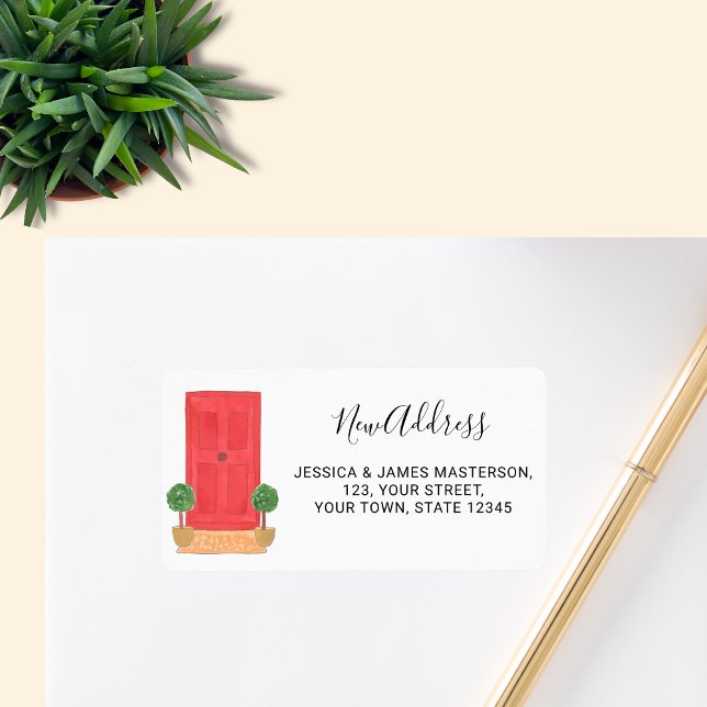 Etiqueta Novo Endereço da Porta Vermelha (Criador carregado)