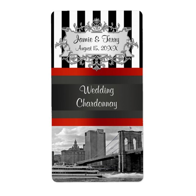 Etiqueta NYC Skyline Brooklyn Bridge Boat Party Wine (Frente)