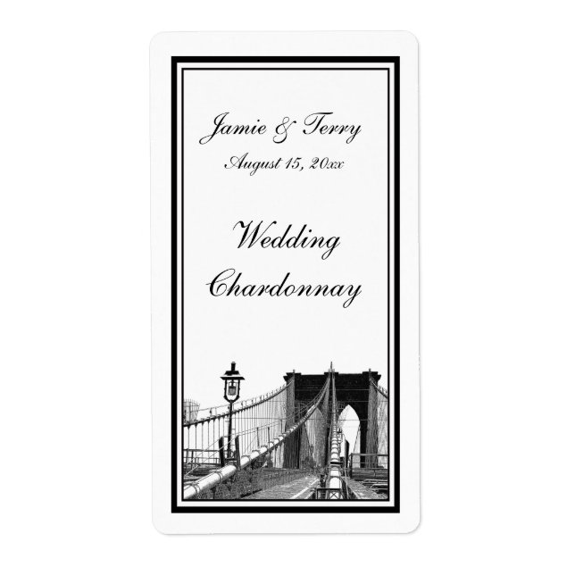 Etiqueta NYC Skyline Brooklyn Bridge Nº 2 Rótulo de Vinho (Frente)