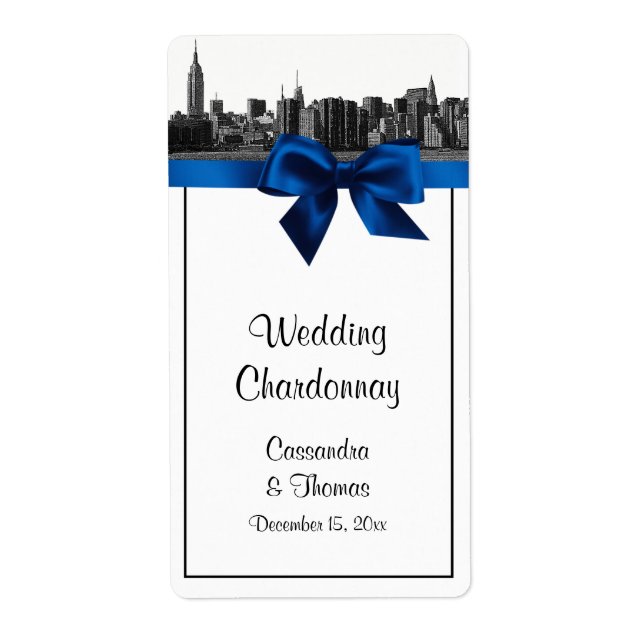 Etiqueta NYC Wide Skyline Enchida BW Royal Blue Wine Label (Frente)