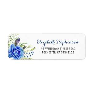 Etiqueta O azul floresce a aguarela