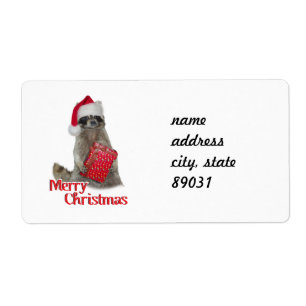 Etiqueta O Bandit Raccoon de Natal com Presente