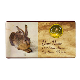 Etiqueta O COELHO (lebre jovem) Monograma Amarelo Topaz