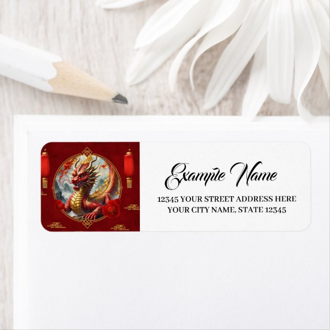 Etiqueta O Dourado dragão chinês vermelho lhe deseja uma Fe (Insitu)