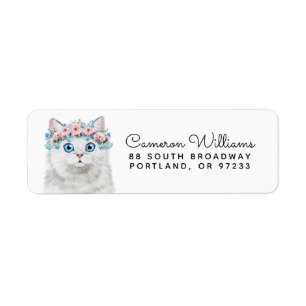Etiqueta O gato floral branco doce adiciona seu nome