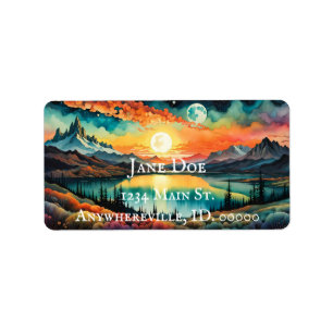 Etiqueta O nascer do sol sobre o lago das montanhas como se