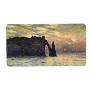 Etiqueta O Penhasco, Etretat, Pôr do Sol por Claude Monet