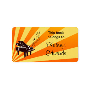 Etiqueta O piano de cauda nota o Bookplate amarelo e