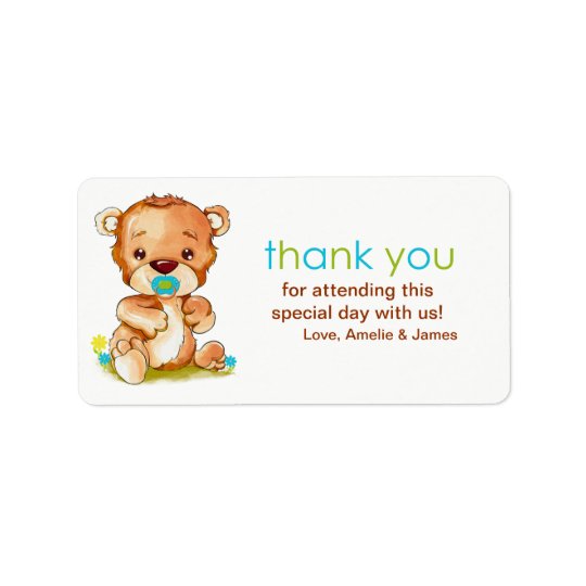 Etiqueta Obrigado bonito do menino do urso do bebê da
