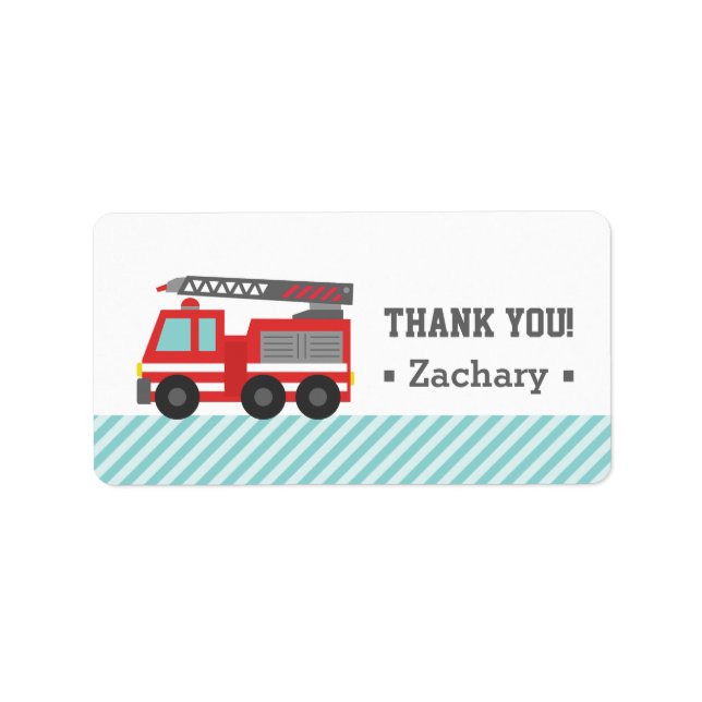 Etiqueta Obrigado, Caminhão de Bombeiros Vermelho (Frente)
