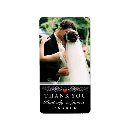 Etiqueta Obrigado vermelho preto & branco do casamento do