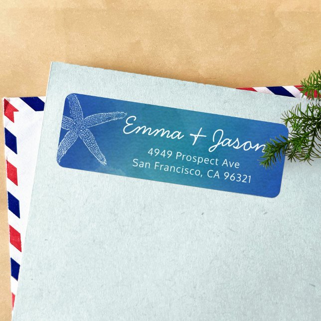 Etiqueta Ocean Blue Starfish Endereço de devolução (Criador carregado)