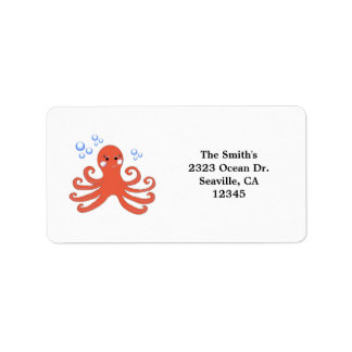 Etiqueta Octopus de desenho animado laranja