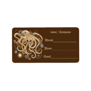 Etiqueta Octopus Steampunk Surreal Style Machine