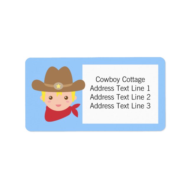 Etiqueta Olá, Cute Cowboy por meninos. (Frente)