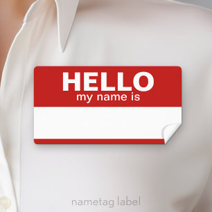 Etiqueta Olá, meu nome é - vermelho - área para Nome do Fun