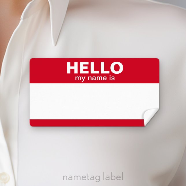 Etiqueta Olá, meu nome é — vermelho clássico (Hello my name is Label)
