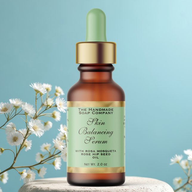 Etiqueta Olive Green & Gold Small Dropper Bottle Label  (Criador carregado)