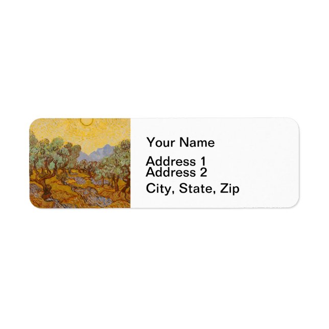 Etiqueta Oliveiras de Van Gogh Sol Amarelo Céu (Frente)