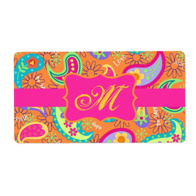 Etiqueta Orange Modern Paisley Whimsy Pattern (Frente)