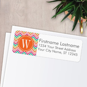 Etiqueta Orange Teal Chevron - Monograma Return Address