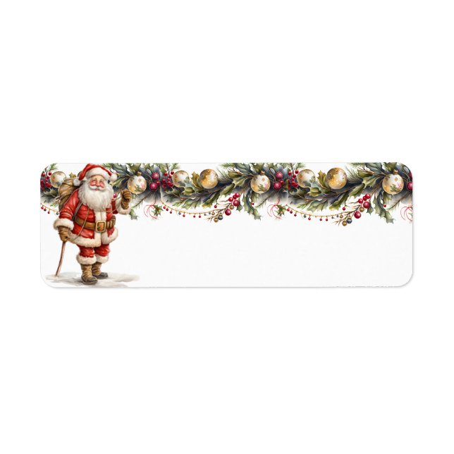 Etiqueta Ornações Douradas de Santa Claus Pine Garland (Frente)