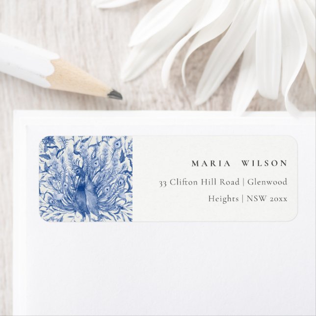 Etiqueta Ornamentado Azul-Tinta Clássica com Aquarela Ender (Insitu)