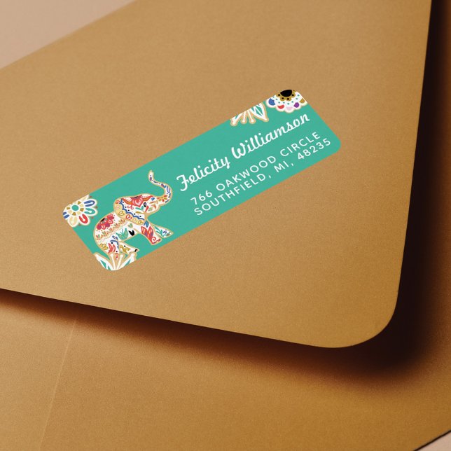 Etiqueta Ornamentado Elefante Decorativo Floral Elegante (Criador carregado)