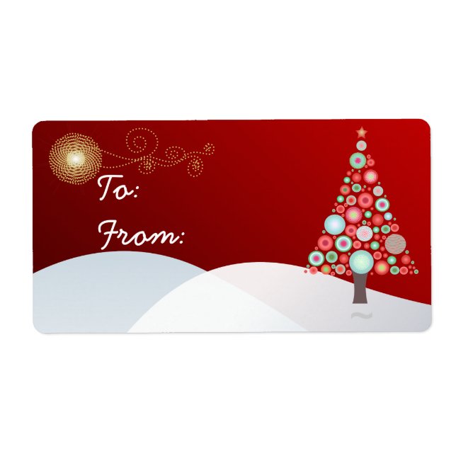 Etiqueta Ornamentos de Árvores de Natal Retroativos PixDezi (Frente)