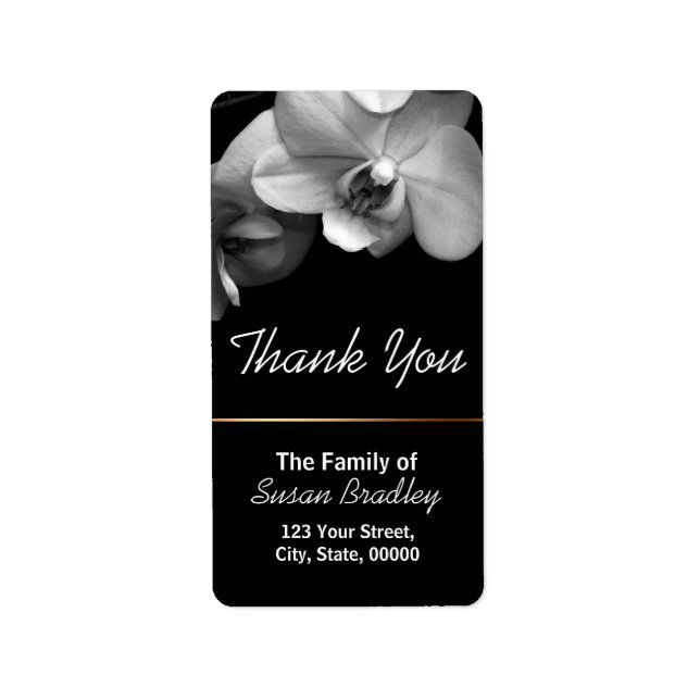 Etiqueta Orquídea Elegante Obrigado Rótulo Preto 1 (Frente)