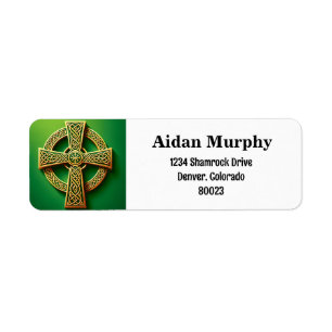 Etiqueta Ouro Celtic Cross em Green Return Address
