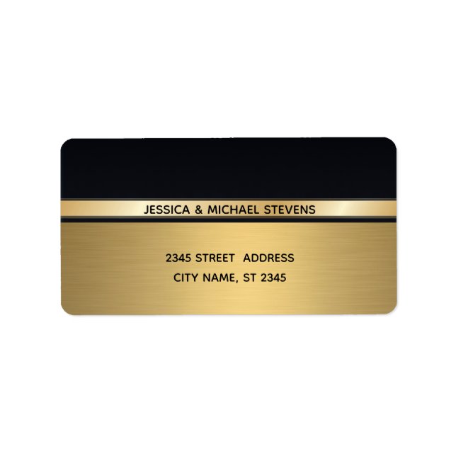 Etiqueta Ouro chico moderno elegante/casamento negro (Frente)
