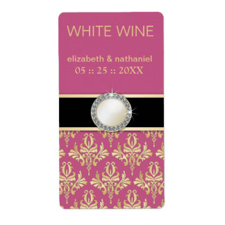 Etiqueta Ouro Damask w Brooch Wedding Favorecer Rótulos de