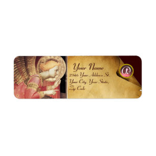 ETIQUETA OURO DO ANJO IIN DO AVISO E MONOGRAMA COR-DE-ROSA