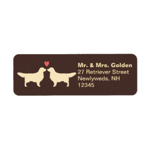 Etiqueta Ouro Retriever Dog Silhuettes com Casal Cardíaco