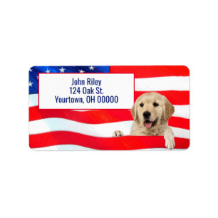 Etiqueta Ouro Retriever Na Bandeira Americana