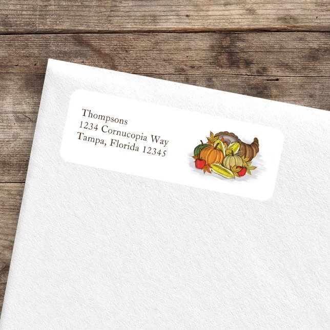 Etiqueta Outono Cornucópia Endereço de Devolução Personaliz (Fall Autumn Cornucopia Return Address Label.)