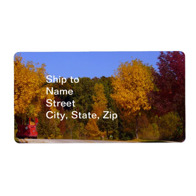 Etiqueta Ovo Harbour, WI Fall Season com carro de rolley (Frente)