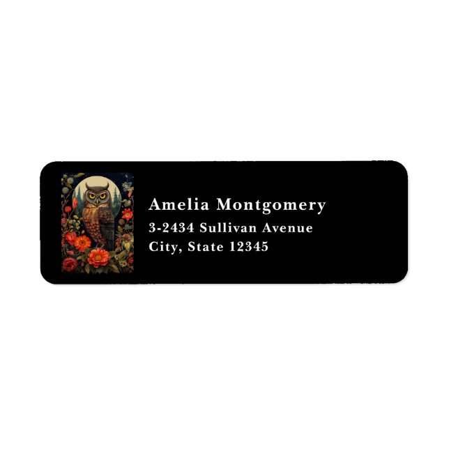 Etiqueta Owl at Night with a Full Moon - Address (Frente)