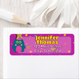 Etiqueta Owl Teal Purple Address Label
