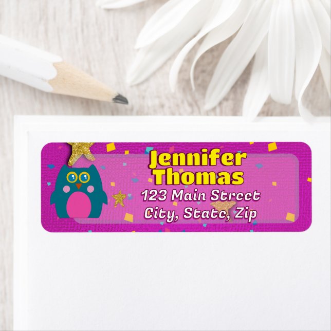 Etiqueta Owl Teal Purple Address Label  (Insitu)