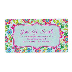 Etiqueta Padrão 2 - Modelo de Flores Retro Coloridas do Orn